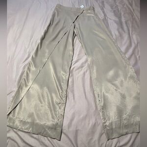 Zara Wide-Leg Satin Pants in Taupe